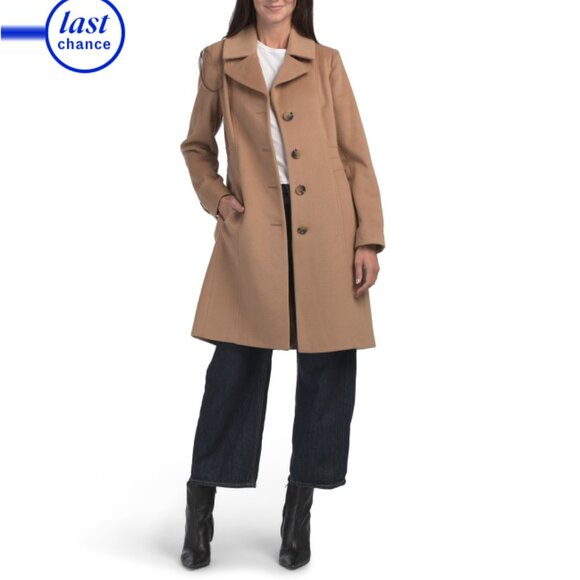 ANNE KLEIN Camel Wool Blend Single Breasted Notch Collar Walker - Picture 1 of 2